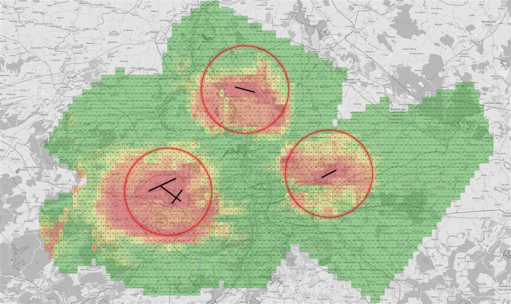 Mapa oblastí LKPR/LKKB/LKVO včetně vyznačených gridů (Zdroj: Létejte zodpovědně)